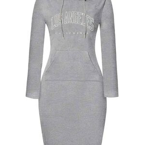 Los Angeles California Print Gray Cotton Hooded Dress With Pocket Size M